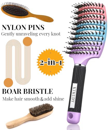 KTKUDY Wet or Dry Detangling Hair Brush for All Hair Types - Eliminates Knots & Reduces Breakage Hairbrush - Tangle Free Detangler Brush For Women Men & Kids, Single, 1 Count