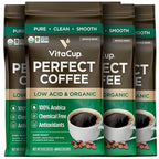 VitaCup Perfect Low Acid Coffee Beans, USDA Organic & Fair Trade, Mycotoxin Free, Dark Roast Guatemala Single Origin, Clean & Pure, Low Acidity, Whole Bean Coffee, 4 bags, 11oz each