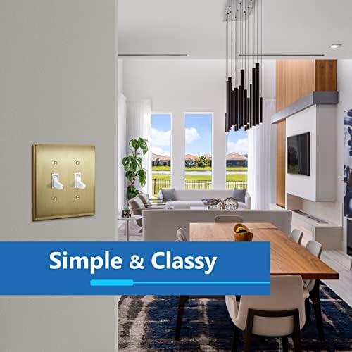 LIDER Toggle Light Switch Metal Wall Plate, Stainless Steel Switch Cover, Corrosion Resistant, Mid-Size 2-Gang 4.88" x 4.92", 201 Stainless Steel, LMWP-12M-BB, Brushed Brass