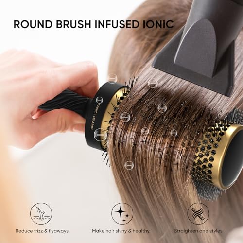 2 in 1 Ceramic Round Brush for Blow Drying,Thermal Ceramic Brush for Hair Styling, Anti-static Brush, Enhance Texture Volume, for Women & Men,with 4 Hair Clips (2.1 Inch& 1.3 Inch)