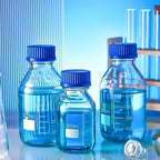 Chuarry 16 Pieces Media Storage Bottles Borosilicate Storage Glass Bottle Scientific Round Graduated Media Bottle with Blue Gl45 Screw Cap for Lab Water Reagent Liquids (500 ml)