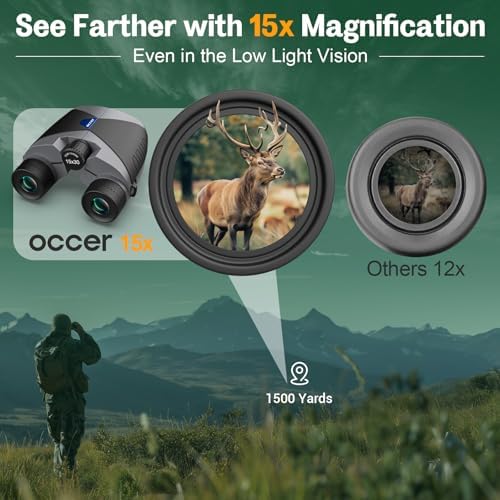 15x30 Compact Binoculars for Adults and Kids - Occer Large View High Powered Binoculars for Bird Watching - Lightweight Easy Focus Binocular with Low Light Vision for Outdoor Hunting Travel - Black