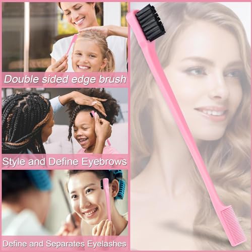BRUSHZOO Hair Brush Set, Hair Brushes for Women Men kid Wet Dry All Hair Detangling Parting Styling, Brush Set with Detangler Brush, Edge Brush, Teasing brush, Rat Tail Comb (Pink)