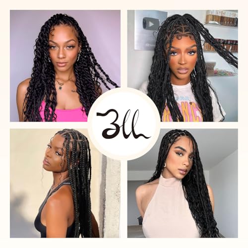 Pre-Divided Deep Wave Human Braiding Hair for Boho Braids Bulk Hair Pre-streached Human Braiding Hair Deep Wave For Black Women (Natural Black, 18 Inch - 80 Roots)