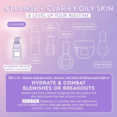 Glow Recipe Blueberry Bounce Exfoliating Face Wash, Travel Size - Foaming Facial Cleanser, Makeup Remover & Clarifying Mask - Hydrating Hyaluronic Acid & Gentle AHA for Sensitive Skin - Vegan, 30ml