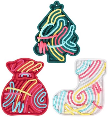 Christmas Sensory Activity Board Set, 3PCS Silicone Fidget Toy for ADHD and Autism, Sensory Toys with Christmas Tree, Stocking and Lucky Bag, Chirstmas Gifts for Kids 2+ with 54 Strings