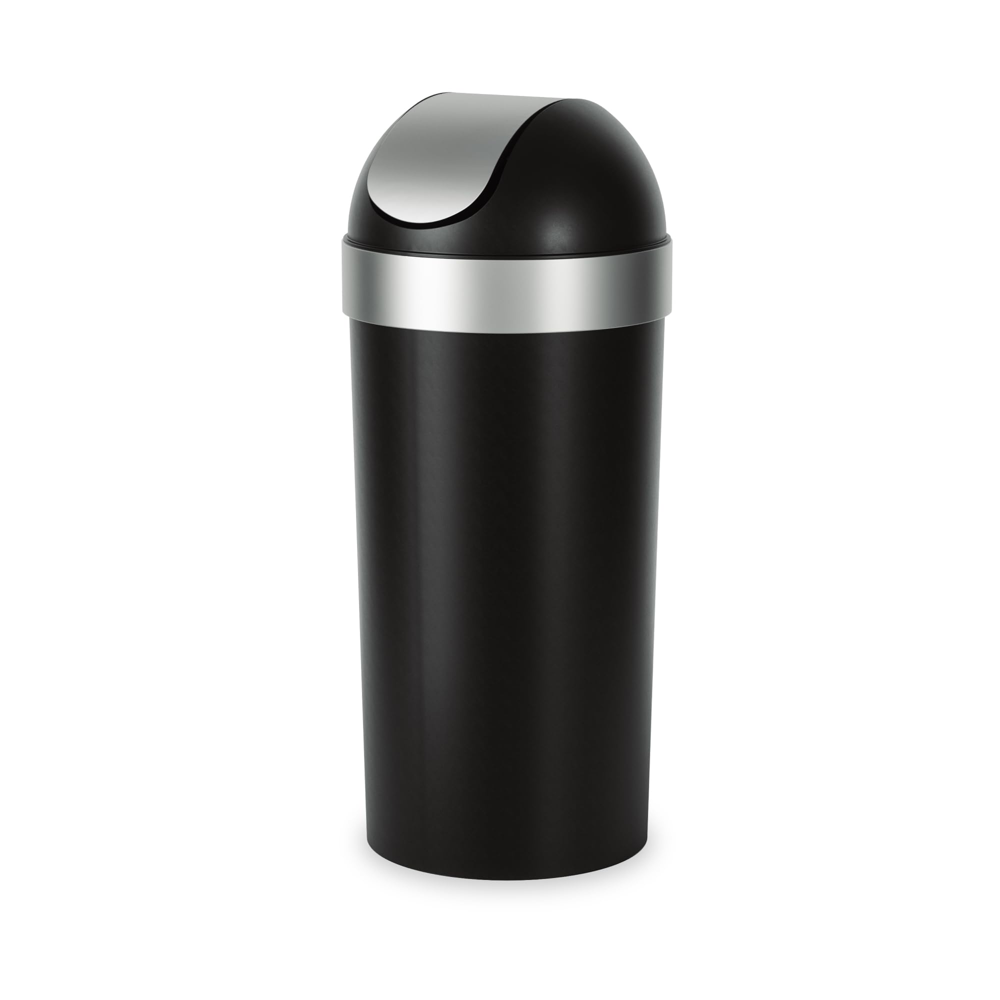Umbra Venti Kitchen Trash Can, Swing Top Lid, 16 Gallon, Black/Nickel