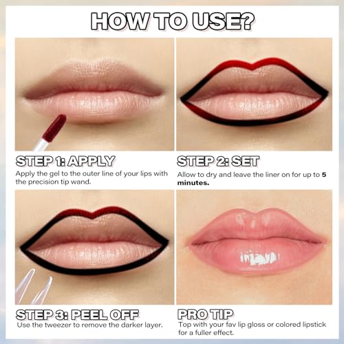 Cilrofelr Peel Off Lip Liner Stain, Long Wear Tattoo Lip Liner with Tweezer, Peel Off Lip Stain with Matte Finish, Long Lasting, Waterproof, Transfer-proof, Highly Pigmented Color (N-Nude Pink)