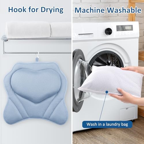 LuxStep Bath Pillow-Bathtub Pillow with Air Mesh Fabric & 6 Non-Slip Suction Cups, Bath Pillows for Tub Head, Neck and Back Support, Bath Accessories Spa Gifts, 17 * 17in, Blue