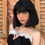 Black Bob Wig With Bangs Short Black Wig for Women 12 Inch Straight Bob wig with Bangs Synthetic Colorful Cosplay Daily Party Use（Nutural Black,12IN）