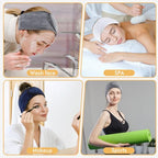 SINLAND Spa Headband for Women 6 Counts Ultra Soft Adjustable Makeup Hair Band with Magic Tape, Stretch Head Wrap for Bath, Shower, Facial Mask, Yoga