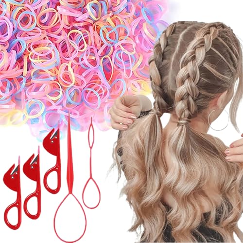 Small Hair Rubber Bands with 5 Hair Styling Tools 500 Pcs Colored Hair Elastic Baby Hair Ties Mini Hair Bands with Hair Elastic Cutter Hair Accessories Xmas Stuff for Girls Toddlers Kids