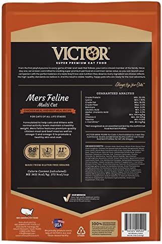 Victor Super Premium Cat Food – Mers Feline Dry Cat Food with Chicken, Beef, Pork and Fish Meal Proteins for Normally Active Cats – All Breeds and All Life Stages from Kitten to Adult, 5 lb