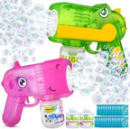 Bubble Gun 2 Packs for Kids, Automatic Bubble Machine with 2 Bottles &25 Bags Refill Solution, Bubble Maker Gifts for Kids, Outdoor Game Toys for Boys&Girls Ages 3+ (Green&Pink(8-Hole))