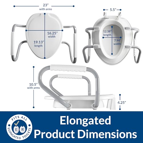 Bemis Assurance 3" Raised Toilet Seat with Handles, Made in USA, Secure Hinges, Clean Shield Guard, Elongated, White