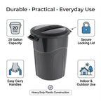 20 Gallon Heavy Duty Trash Can with Secure Click-Lock Lid – Durable All-Weather Plastic Garbage Bin for Outdoor Patio, Garage, Kitchen & Commercial Use – Black Utility Container