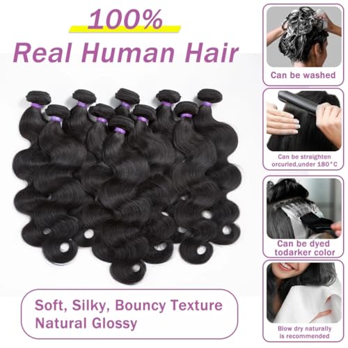 Human Hair Body Wave 3 Bundles 18 20 22 12A Grade 100% Unprocessed Brazilian Virgin Human Hair Body Weave Bundles Double Weft Human Hair Extensions Natural Color for Black Women
