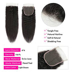 Selina Lace Closure Kinky Straight 4x4 Lace Closure Hd Lace Closure Kinky Straight Human Hair Free Part Lace Closure Hair Natural Color Black(8inch Kinky Straight, 4x4)