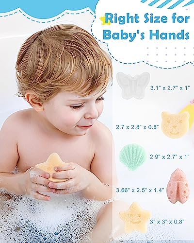 MoHern Konjac Baby Sponge for Bathing, 5Pcs Natural Cute Shapes, Kids Bath sponges for Infants, Toddler Bath time, Plant-Based, Extra Soft