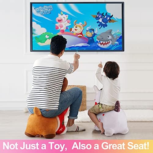 iPlay, iLearn Bouncy Pals White Hopping Horse, Inflatable Bouncing Animal Hopper Toy W/Pump, Plush Ride on Bouncer, Indoor Outdoor Birthday Gifts for 18 24 Month 2 3 4 5 Year Old Toddler Kid Boy Girl