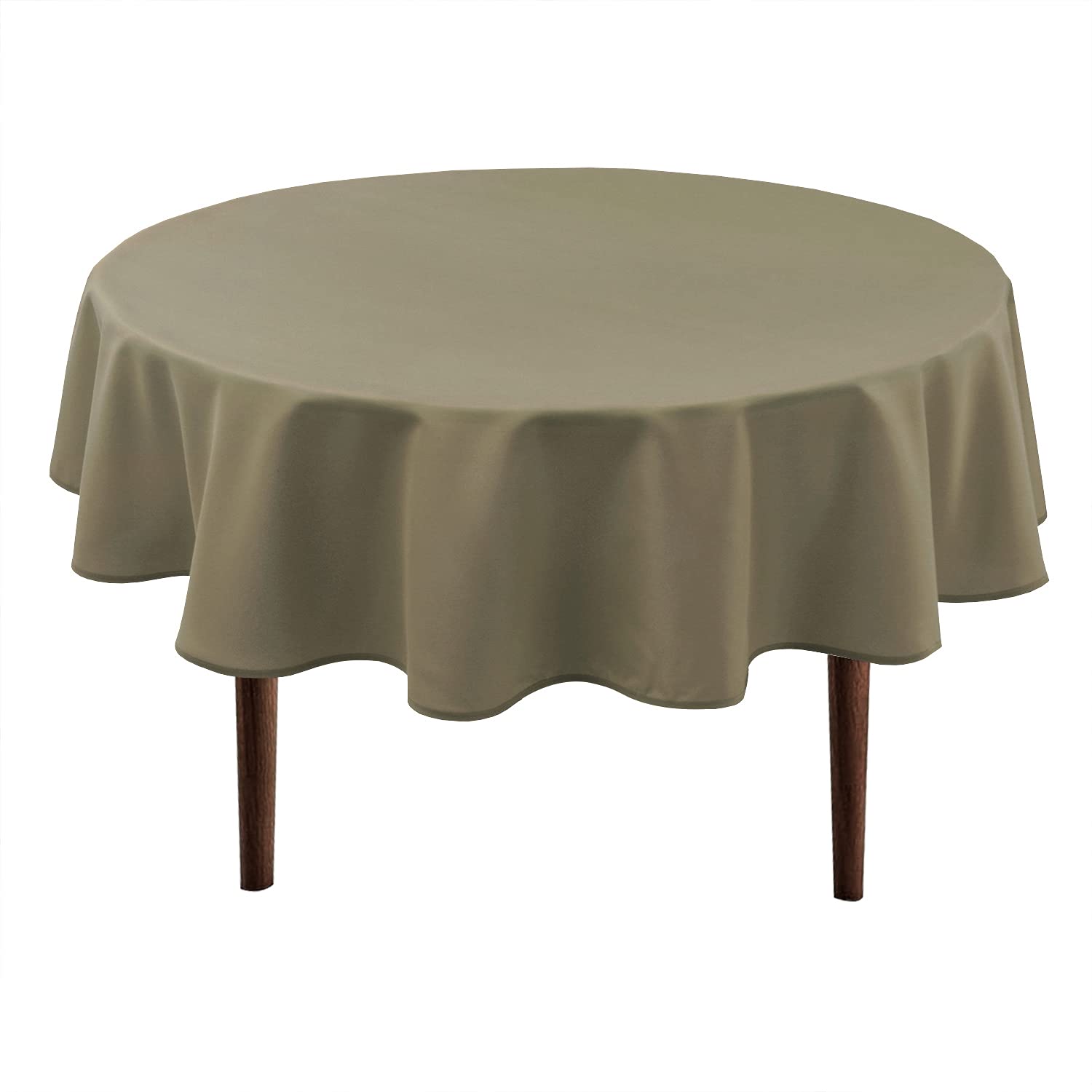 Hiasan Round Tablecloth 60 Inch - Waterproof Stain Resistant Spillproof Polyester Fabric Table Cloth for Dining Room Kitchen Party, Khaki