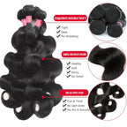 12A Human Hair Bundles 3 Bundles With Closure Body Wave Bundles Human Hair 100% Unprocessed Brazilian Virgin Hair Bundles Human Hair Extensions Quick Weave Bundles Human Hair Natural Black 24 26 28+22