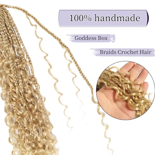 18 Inch Box Braids Crochet Hair Goddess Box Braids Crochet Hair 8 Packs Crochet Hair for Black Women Boho Crochet Braids Crochet Hair for Black Women Crochet Box Braids With Curly Ends（18 Inch,27/613）