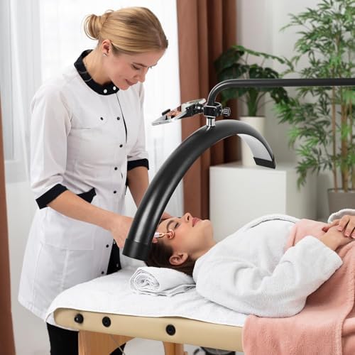 Eyelash Lamp - Dimmable LED Floor Lamp Lash Light for Eyelash Extensions, Salon SPA, Esthetician, Tattoo Artists - Rotating Half-Moon Head, Shadowless Lighting, Adjustable Brightness (Classic Black)