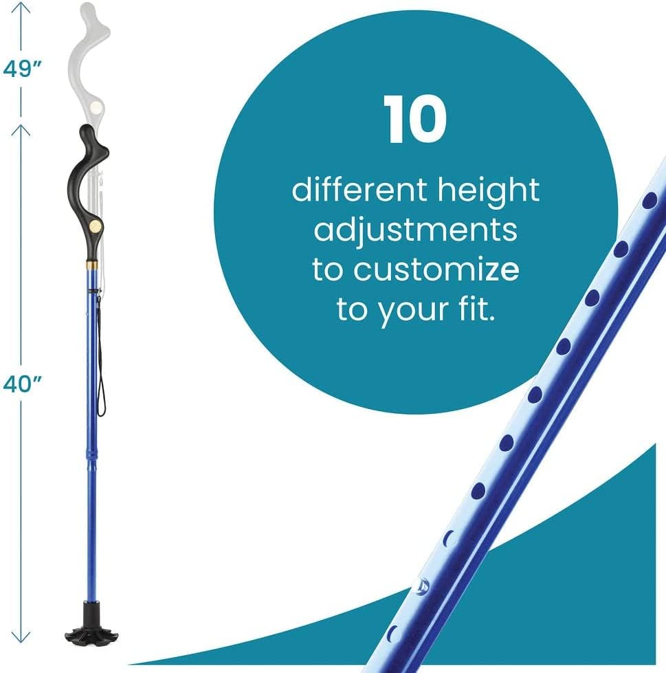 Medical king Walking Cane for Men and Walking Canes for Women Special Balancing - 10 Adjustable Heights - Self Standing Folding Cane, Portable Collapsible Cane, Comfortable (Blue)