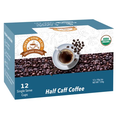 Alex's Low Acid Organic Coffee K-Cups (12 Servings) - Half Caff