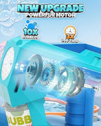 Bubble Gun 2 Packs for Kids, Automatic Bubble Machine with 2 Bottles &25 Bags Refill Solution, Bubble Maker Gifts for Kids, Outdoor Game Toys for Boys&Girls Ages 3+ (Blue&Green(10-Hole))