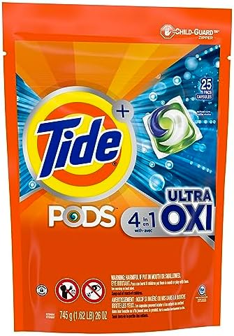 Tide PODS Liquid Laundry Detergent Soap Pacs, 4-in-1 Ultra Oxi, HE Compatible, 3 Bag Value Pack, 75 Count