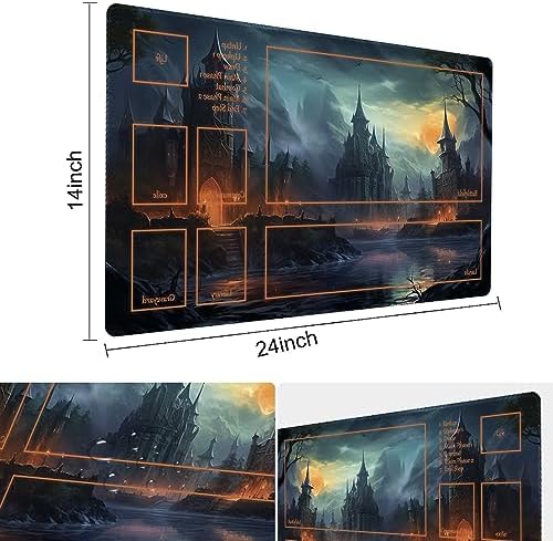 MTG Playmat Size 24x14in Free Storage Bags Non-Slip Backing Printing, Ideal for Card Game Enthusiasts TCG Playmat (with Zone,Hidden Evil)