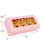 qiqee 50 Packs Pink Cookie Box with Window 12x5.5x2.5 Inch Two Uses Pastry Biscuit Bakery Box For Packaging