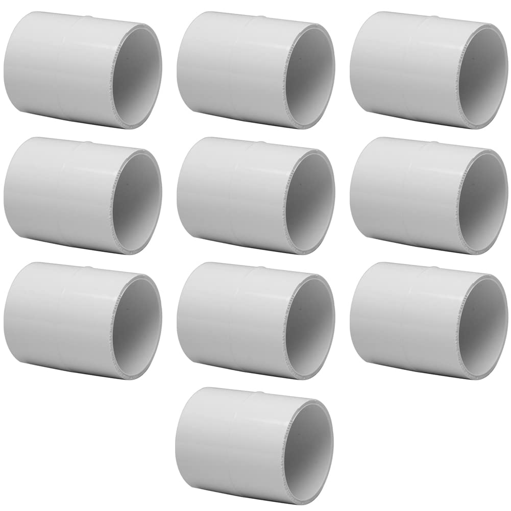 Fitvell 10PCS 1" PVC Pipe Fitting Coupling Connector Adapter Pipe Fitting Slip (Socket x Socket) Schedule 40 White Color