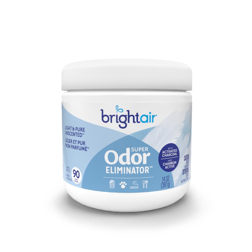 Bright Air 14 oz Odor Eliminator Gel, Light & Pure Unscented, Case of 6, Lasts up to 90 Days