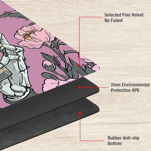 Playmats for Magic: The Gathering MTG Card Game Mat Plus 50 Pcs Card Sleeves, 24 x 14 inch TCG Mat with Stitched Edge for Commander Deck Duskmourn Board Game, Goth Skull Pink