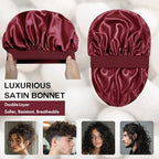 Satin Silk Bonnet for Sleeping, Double Layer Silk Sleep Cap for Men & Women, Soft Satin Lined Bonnet for Natural & Curly Hair(Red)