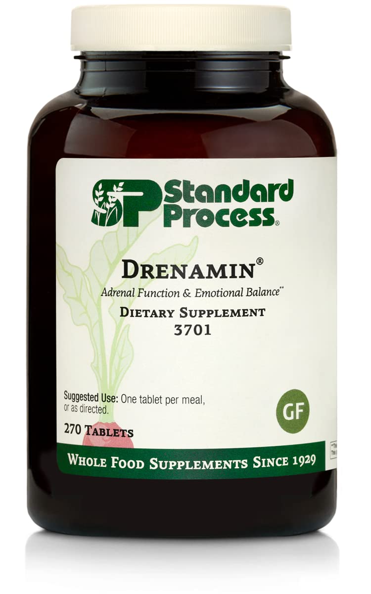 Standard Process Drenamin - Adrenal Function Supplement for Healthy Stress Response - Supports Healthy Energy Production & Metabolism - Gluten-Free, Non-Dairy & Non-Soy - 270 Tablets (270 Servings)