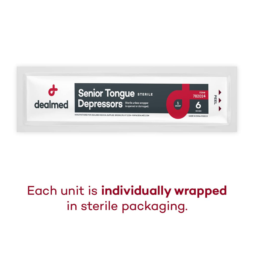 Dealmed Senior 6" Tongue Depressors - Sterile Wood, 100 Ct (10 Pack)