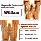 Summidate Customized Name Large Wooden Piggy Bank for Kids Boys Girls Alphabets Letter A-Z Coins Bills Money Change Bank Box Initial on Clear Cover (Laser Engraved) (Alphabet-J, 9")