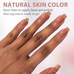 BTArtbox XCOATTIPS Gel Nail Kit - Short Coffin Press on Nails with Gel Glue, Top Coat, Nail Lamp, Pre-colored Short Nail Tips Brown Fake Nails for Daily Nail Art