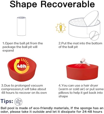 Ball Pit for Toddlers 35.43''x11.81 Baby Ball Pits Soft Memory Foam Ball Pits Round Kids Ball Pools Indoor Kids Play Ball Pool Ideal Gift for Girls and Boys (Red, NO Balls)