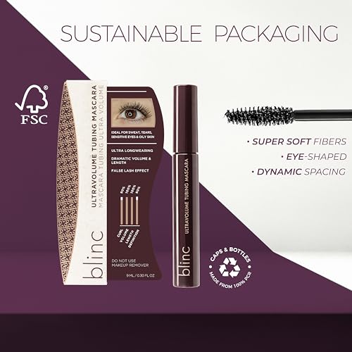 Blinc UltraVolume Tubing Mascara, Volumizing, Lengthening and Curling Mascara, Ultra-Longwearing Washable Mascara, Clean, Vegan and Cruelty-Free
