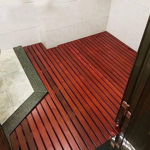 Wooden Bath Mat,Bathroom Carpet,Shower Floor Foot Rug,Non Slip Wooden Floor Mat,Premium,Slatted Design (Size : 40 * 40cm/16 * 16in)