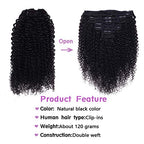 Curly Clip In Extension Human Hair 3C 4A Kinky Curly Clip Ins Full Head for Black Women Brazilian Remy Human Hair Natural Color 8Pcs with18clips 120g/Set(22 inch, curly wave)