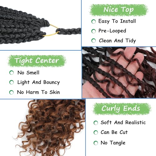 Goddess Box Braids Crochet Hair 8 Packs Pre-looped Boho Box Braiding Hair With Curly Ends Synthetic Braiding Hair Extensions for Women (1B/33/30, 18inch)