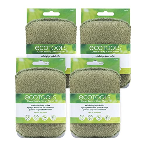 EcoTools Exfoliating Body Buffer, for Body Cleansing, Designed with Strap, Sustainable and Vegan Body Scrubber, 4 Count