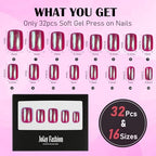 Press On Nails Red - Jofay Fashion Press On Nails Christmas Short Square for Gifts, Chrome Red Stick On Nails with Glue, Glossy Reusable Nail Tips in 16 Sizes - 32 Soft Gel Fake Nails Kit, Chrome Red
