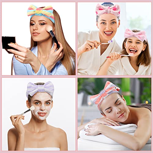 WILLBOND 24 Pack Spa Headband Bow Hairband Facial Makeup Women Face Wash Adjustable Skincare Headbands Flannel Towel Soft Head Wraps for Women Shower Washing Face(Stylish Pattern)